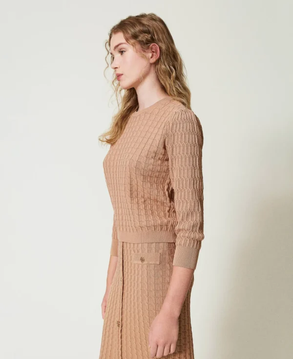 pull_avec_mlange_de_point_2.webp Pulls Et Cardigans*TWINSET Milano Pull Avec Mélange De Points Marron « Sandy Brown »