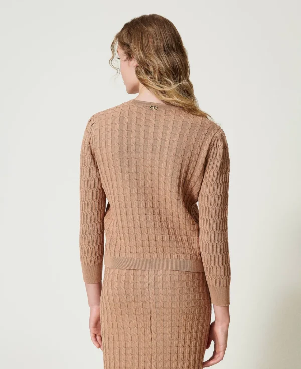 pull_avec_mlange_de_point_3.webp Pulls Et Cardigans*TWINSET Milano Pull Avec Mélange De Points Marron « Sandy Brown »