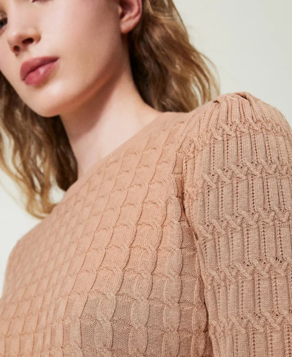 pull_avec_mlange_de_point_4.webp Pulls Et Cardigans*TWINSET Milano Pull Avec Mélange De Points Marron « Sandy Brown »