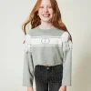 Pulls Et Cardigans*TWINSET Milano Pull Avec Oval T Jacquard Et Franges Bicolore Bleu « Frozen Fjord »/Blanc Cassé