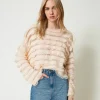Pulls Et Cardigans*TWINSET Milano Pull Boxy Avec Volants Effet Dentelle Rose « Peach Pink »