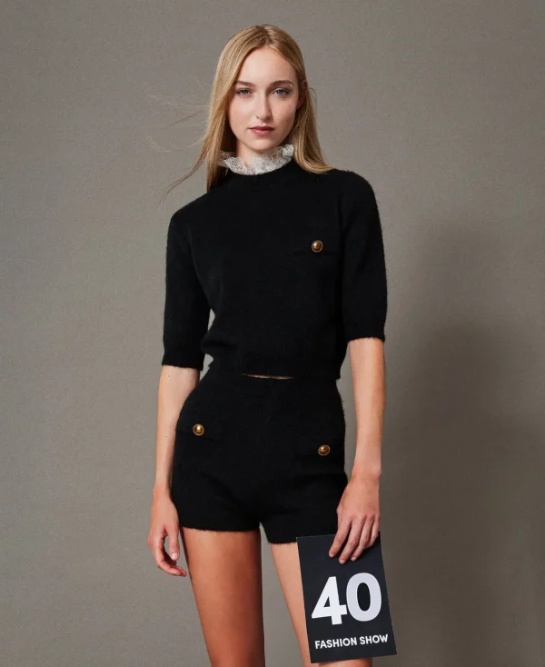 Pulls Et Cardigans*TWINSET Milano Pull «Charlotte» En Mohair Mélangé Avec Dentelle Noir