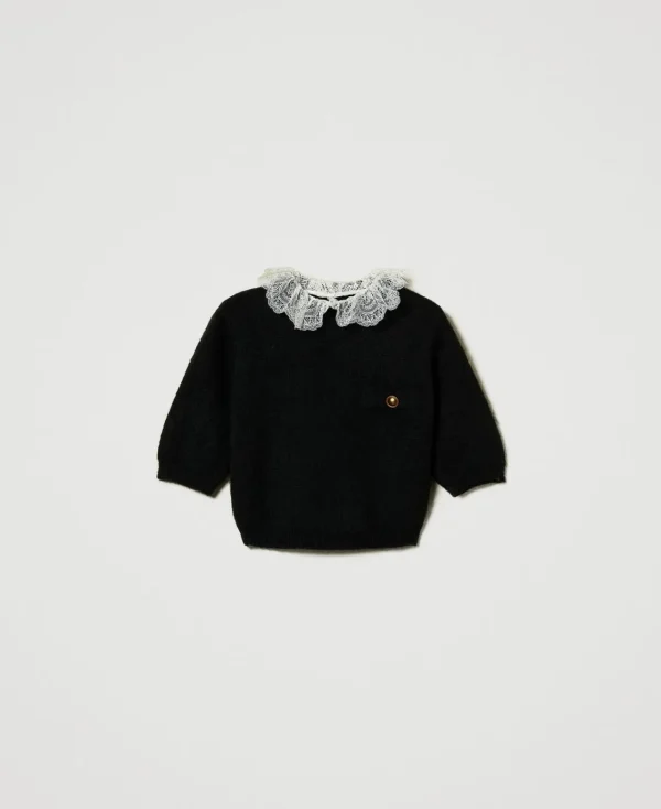 Pulls Et Cardigans*TWINSET Milano Pull «Charlotte» En Mohair Mélangé Avec Dentelle Noir