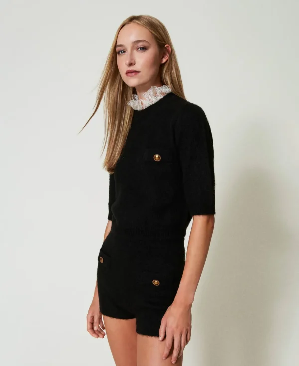 Pulls Et Cardigans*TWINSET Milano Pull «Charlotte» En Mohair Mélangé Avec Dentelle Noir
