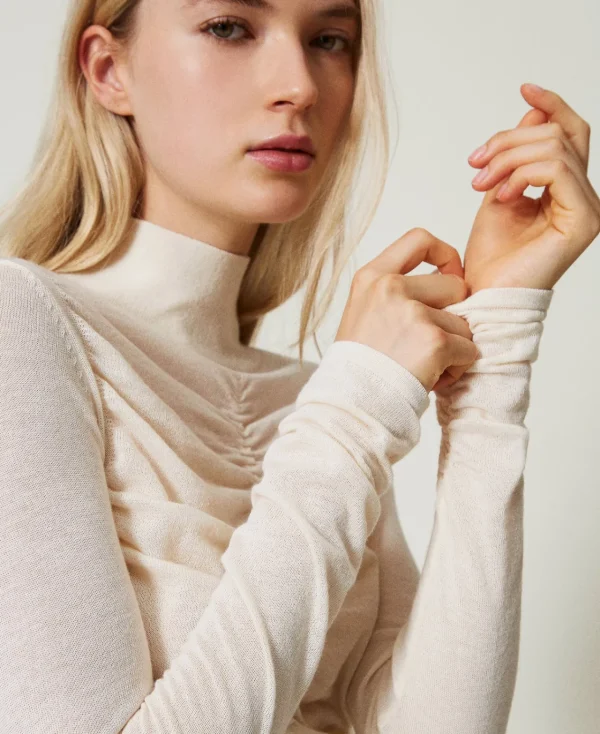pull_col_montant_avec_fro_0.webp Pulls Et Cardigans*TWINSET Milano Pull Col Montant Avec Fronce Off White