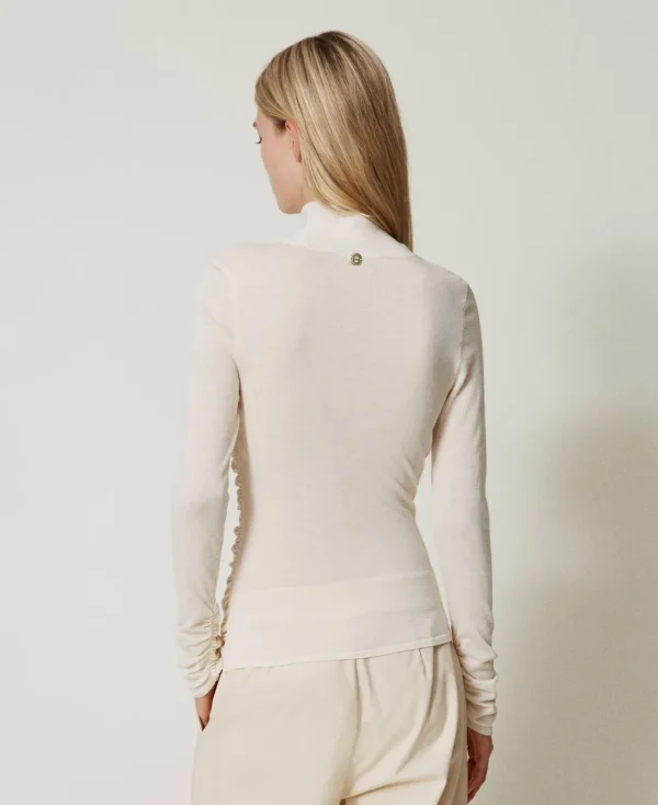 pull_col_montant_avec_fro_4.webp Pulls Et Cardigans*TWINSET Milano Pull Col Montant Avec Fronce Off White