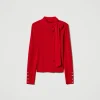 pull_col_montant_avec_nud_1.webp Pulls Et Cardigans*TWINSET Milano Pull Col Montant Avec Nœud Et Broderie Fiery Red