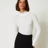 Pulls Et Cardigans*TWINSET Milano Pull Col Montant Avec Perles Crème White