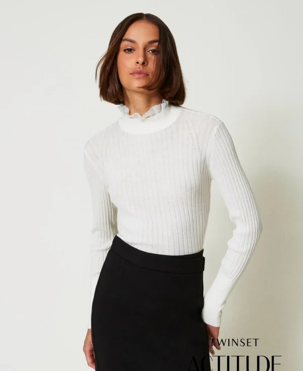 Pulls Et Cardigans*TWINSET Milano Pull Col Montant Avec Perles Crème White