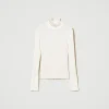 Pulls Et Cardigans*TWINSET Milano Pull Col Montant Avec Perles Crème White