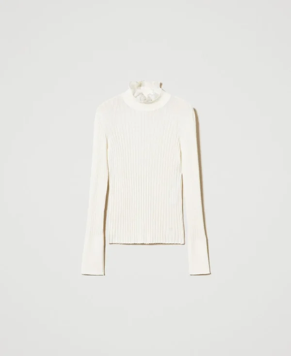 Pulls Et Cardigans*TWINSET Milano Pull Col Montant Avec Perles Crème White