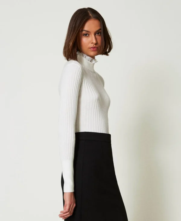 Pulls Et Cardigans*TWINSET Milano Pull Col Montant Avec Perles Crème White