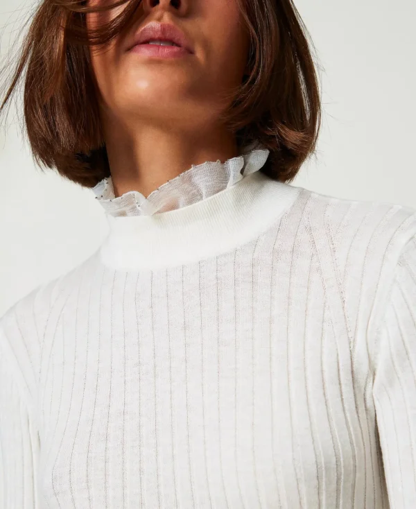 Pulls Et Cardigans*TWINSET Milano Pull Col Montant Avec Perles Crème White