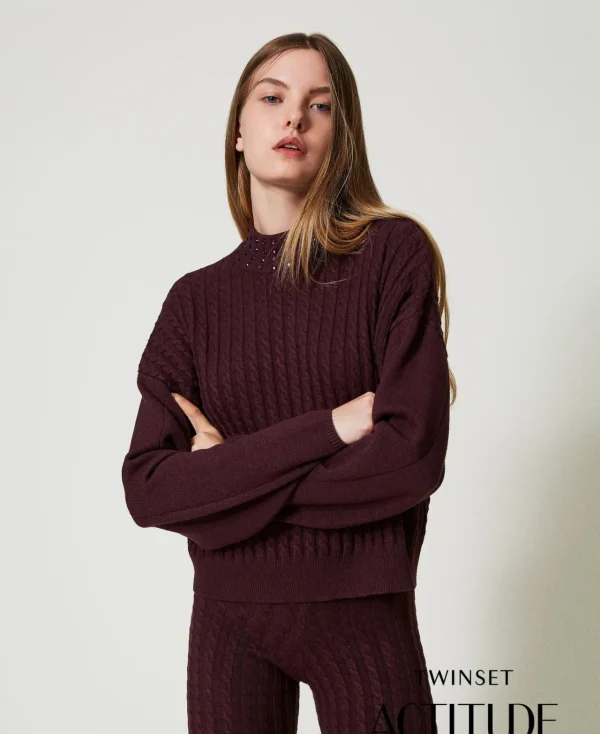 pull_col_montant_avec_tor_0.webp Pulls Et Cardigans*TWINSET Milano Pull Col Montant Avec Torsades Et Strass Potent Purple