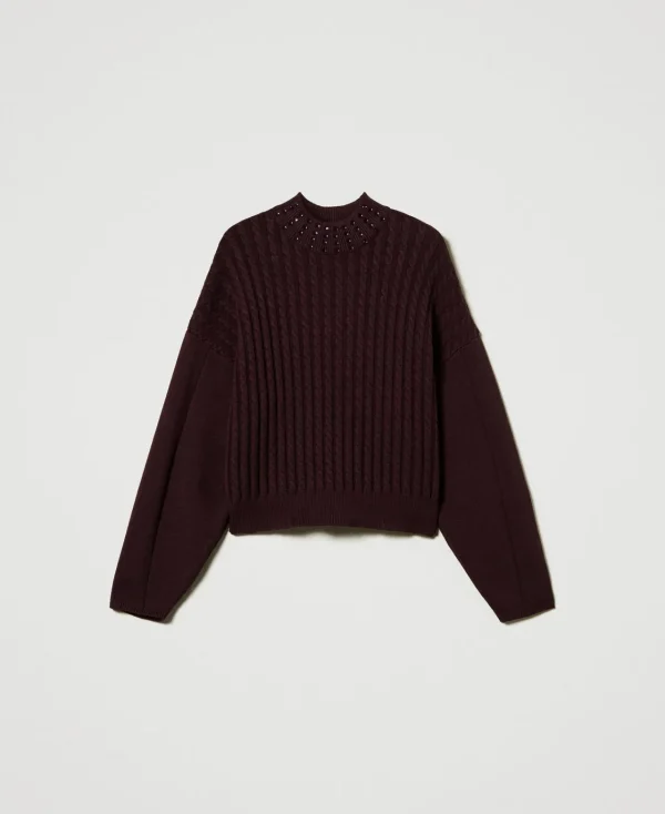 pull_col_montant_avec_tor_1.webp Pulls Et Cardigans*TWINSET Milano Pull Col Montant Avec Torsades Et Strass Potent Purple