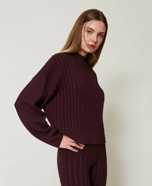pull_col_montant_avec_tor_2.webp Pulls Et Cardigans*TWINSET Milano Pull Col Montant Avec Torsades Et Strass Potent Purple