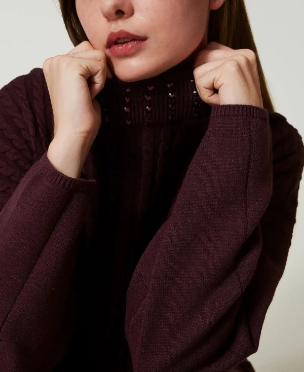 pull_col_montant_avec_tor_4.webp Pulls Et Cardigans*TWINSET Milano Pull Col Montant Avec Torsades Et Strass Potent Purple