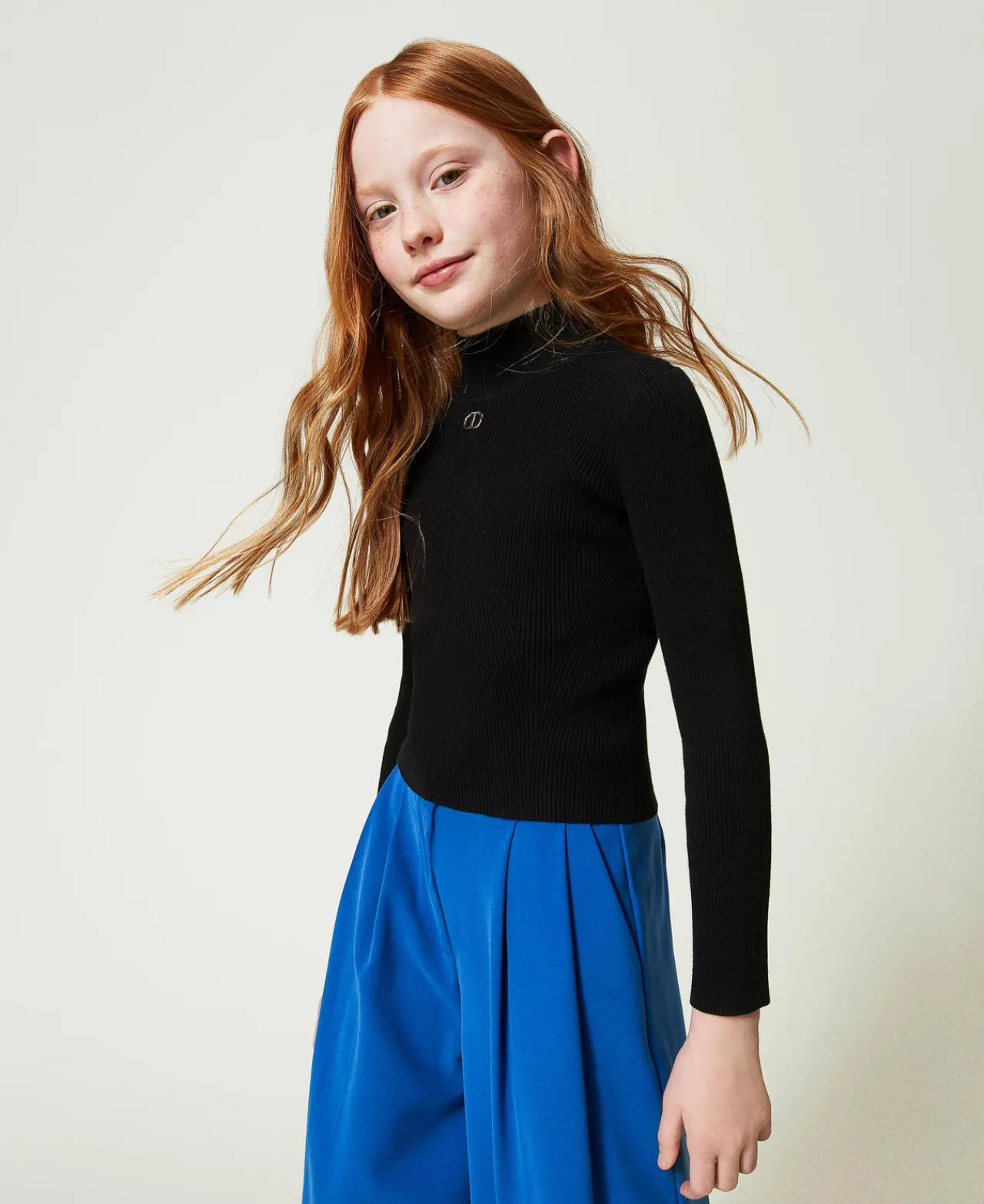 Pulls Et Cardigans*TWINSET Milano Pull Col Montant Côtelé Avec Logo Noir