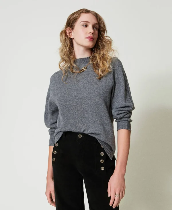 pull_col_montant_en_cache_0.webp Pulls Et Cardigans*TWINSET Milano Pull Col Montant En Cachemire Gris moyen chiné