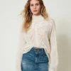 Pulls Et Cardigans*TWINSET Milano Pull Col Montant En Laine Et Mohair Avec Dentelle Blanc Neige