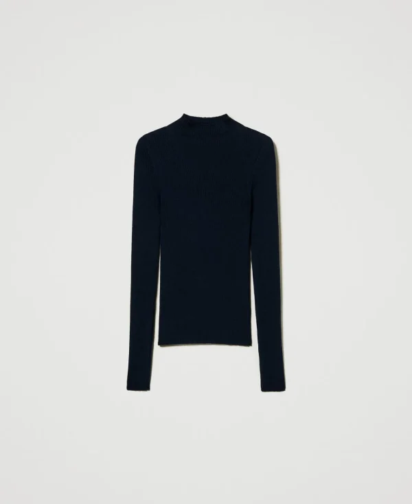 pull_col_montant_sans_cou_1.webp Pulls Et Cardigans*TWINSET Milano Pull Col Montant Sans Coutures En Laine Noir