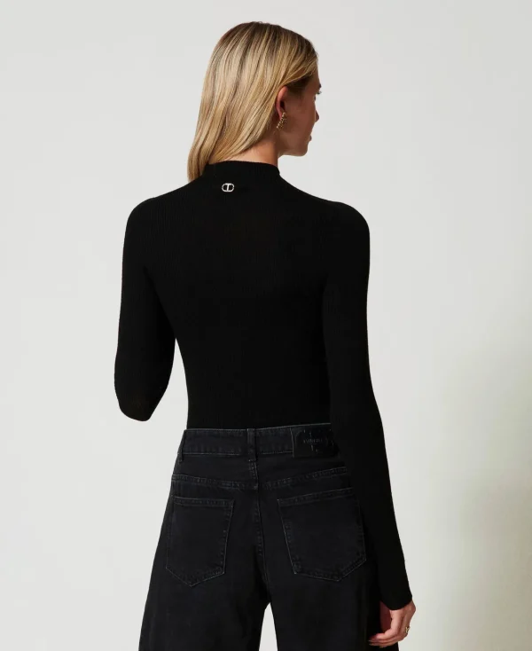 pull_col_montant_sans_cou_3.webp Pulls Et Cardigans*TWINSET Milano Pull Col Montant Sans Coutures En Laine Noir