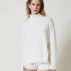 Pulls Et Cardigans*TWINSET Milano Pull Col Roulé En Angora Mélangé Avec Perles Blanc Neige