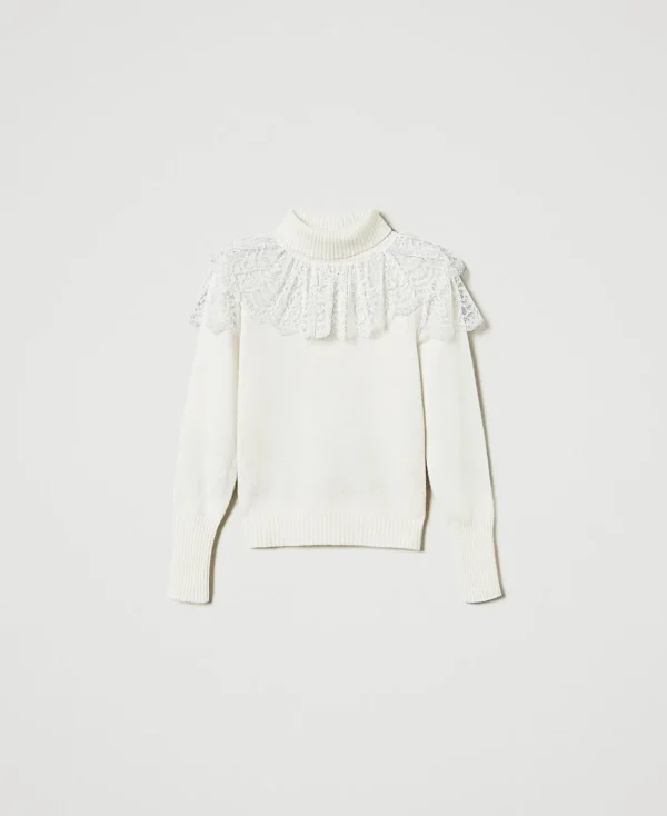 pull_col_roul_en_laine_et_1.webp Pulls Et Cardigans*TWINSET Milano Pull Col Roulé En Laine Et Cachemire Blanc « Old White »