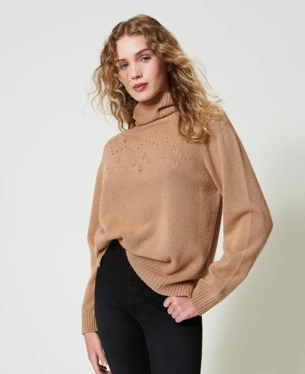 Pulls Et Cardigans*TWINSET Milano Pull Col Roulé En Mélange De Laine Et Lurex Bicolore Marron « Sandy Brown »/Or Lurex