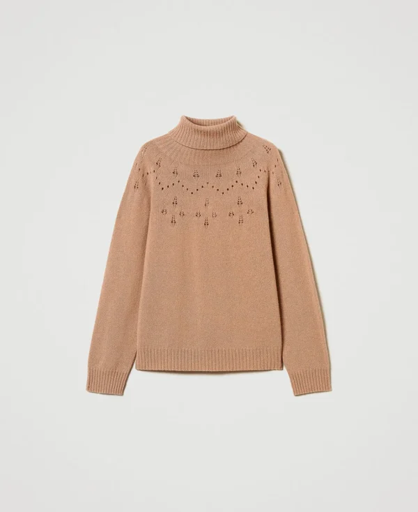 Pulls Et Cardigans*TWINSET Milano Pull Col Roulé En Mélange De Laine Et Lurex Bicolore Marron « Sandy Brown »/Or Lurex
