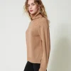 Pulls Et Cardigans*TWINSET Milano Pull Col Roulé En Mélange De Laine Et Lurex Bicolore Marron « Sandy Brown »/Or Lurex