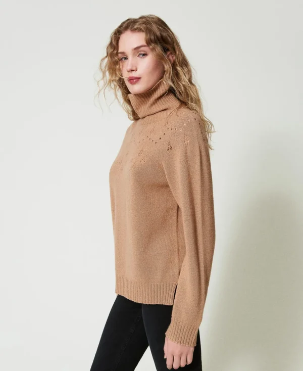 Pulls Et Cardigans*TWINSET Milano Pull Col Roulé En Mélange De Laine Et Lurex Bicolore Marron « Sandy Brown »/Or Lurex