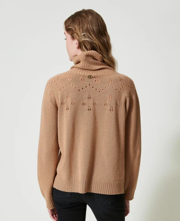 Pulls Et Cardigans*TWINSET Milano Pull Col Roulé En Mélange De Laine Et Lurex Bicolore Marron « Sandy Brown »/Or Lurex