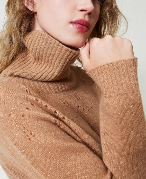 Pulls Et Cardigans*TWINSET Milano Pull Col Roulé En Mélange De Laine Et Lurex Bicolore Marron « Sandy Brown »/Or Lurex