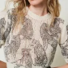 pull_cropped_en_mlange_de_0.webp Pulls Et Cardigans*TWINSET Milano Pull Cropped En Mélange De Laine Et Mohair Imprimé Jaguars Noir/Blanc Neige