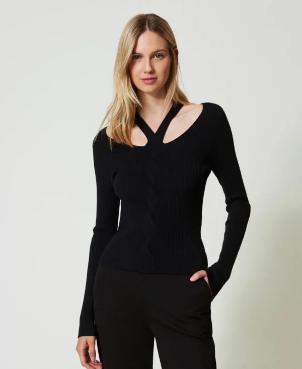 Pulls Et Cardigans*TWINSET Milano Pull Côtelé Avec Ajour Noir