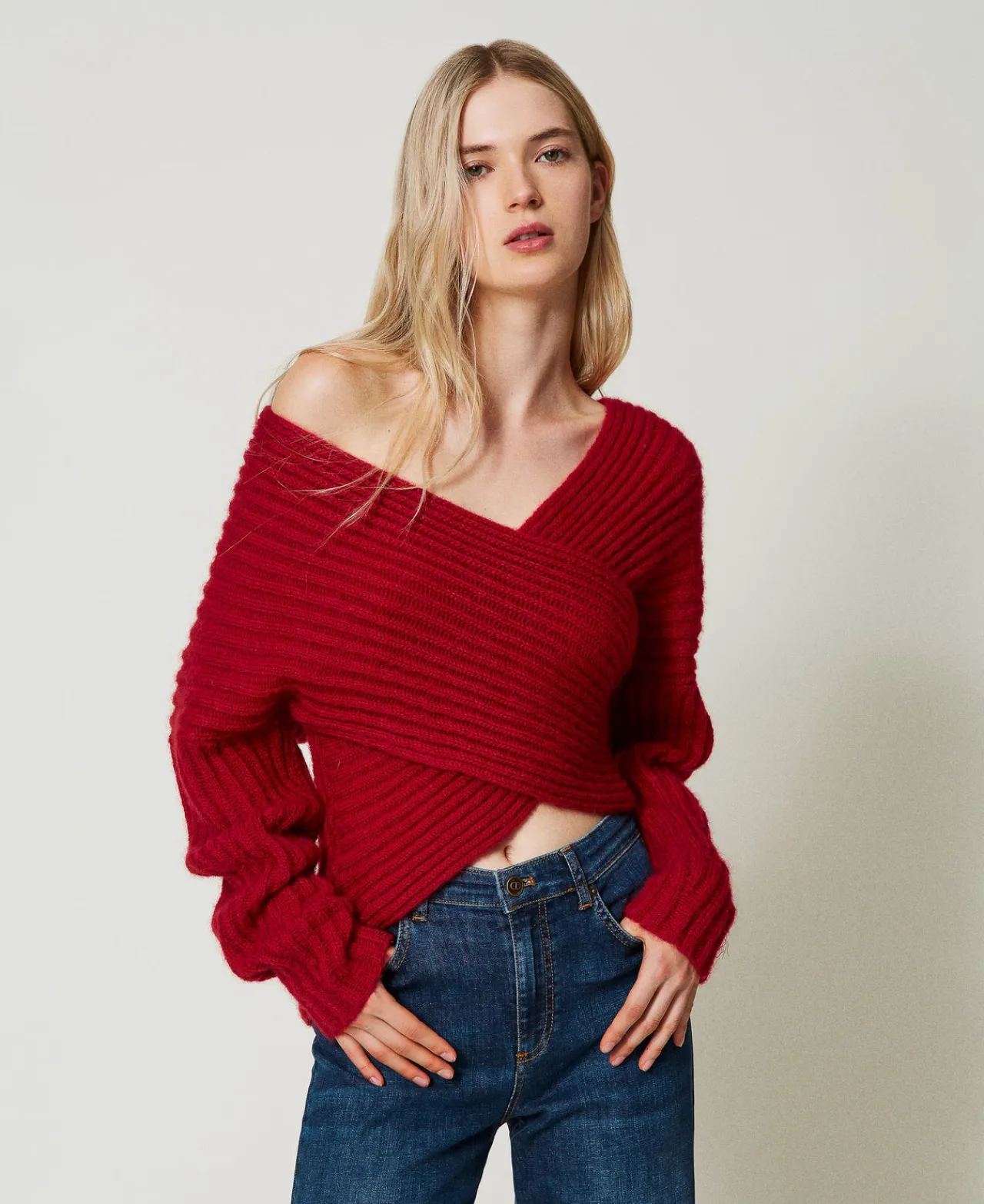 pull_double_usage_en_moha_0.webp Pulls Et Cardigans*TWINSET Milano Pull Double Usage En Mohair Mélangé Rouge Vénitien