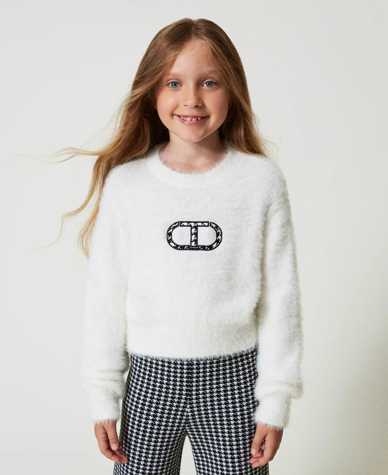 Pulls Et Cardigans*TWINSET Milano Pull Effet Fourrure Avec Logo Oval T Off White