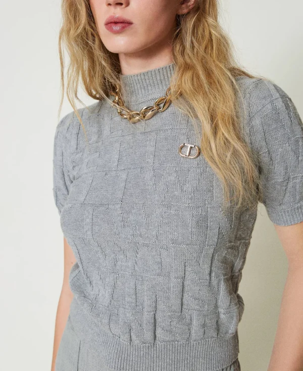 pull_en_coton_et_cachemir_0.webp Pulls Et Cardigans*TWINSET Milano Pull En Coton Et Cachemire Avec Logo Gris Chiné Foncé