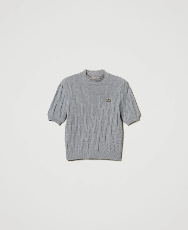 pull_en_coton_et_cachemir_1.webp Pulls Et Cardigans*TWINSET Milano Pull En Coton Et Cachemire Avec Logo Gris Chiné Foncé