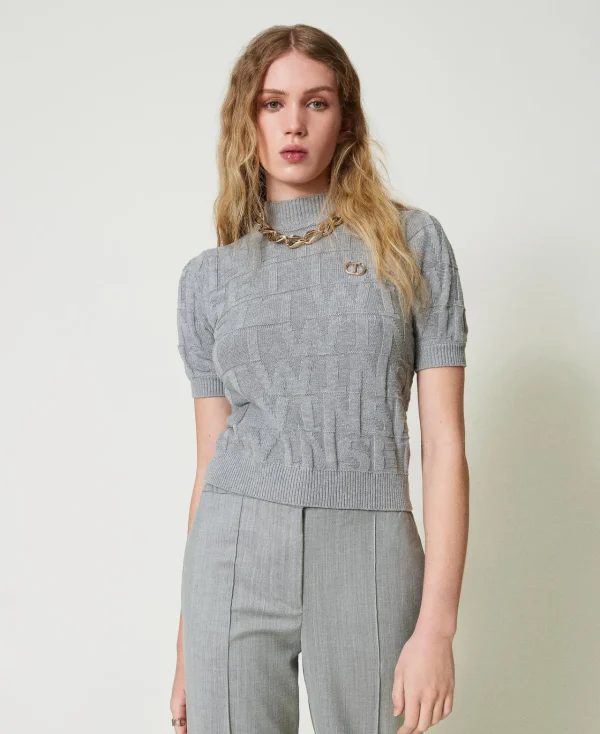pull_en_coton_et_cachemir_2.webp Pulls Et Cardigans*TWINSET Milano Pull En Coton Et Cachemire Avec Logo Gris Chiné Foncé