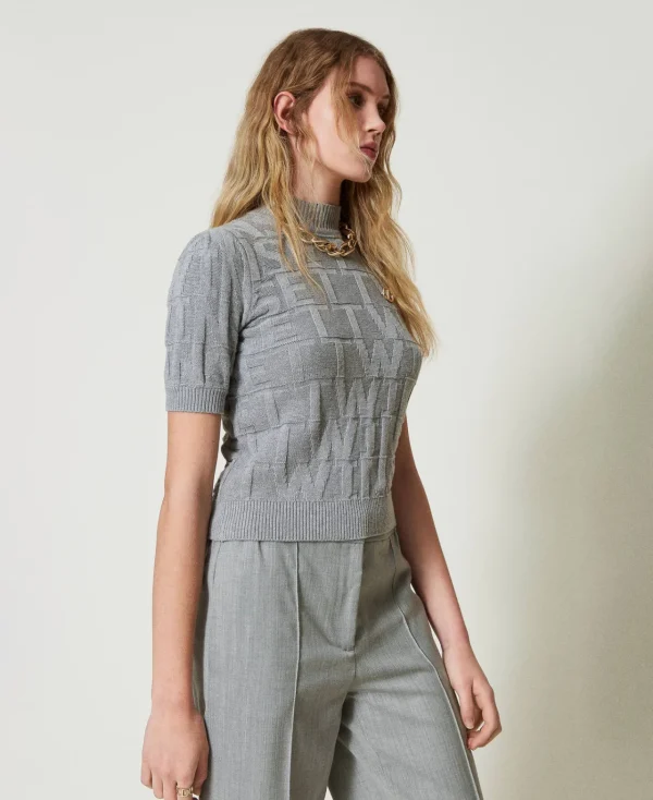 pull_en_coton_et_cachemir_3.webp Pulls Et Cardigans*TWINSET Milano Pull En Coton Et Cachemire Avec Logo Gris Chiné Foncé