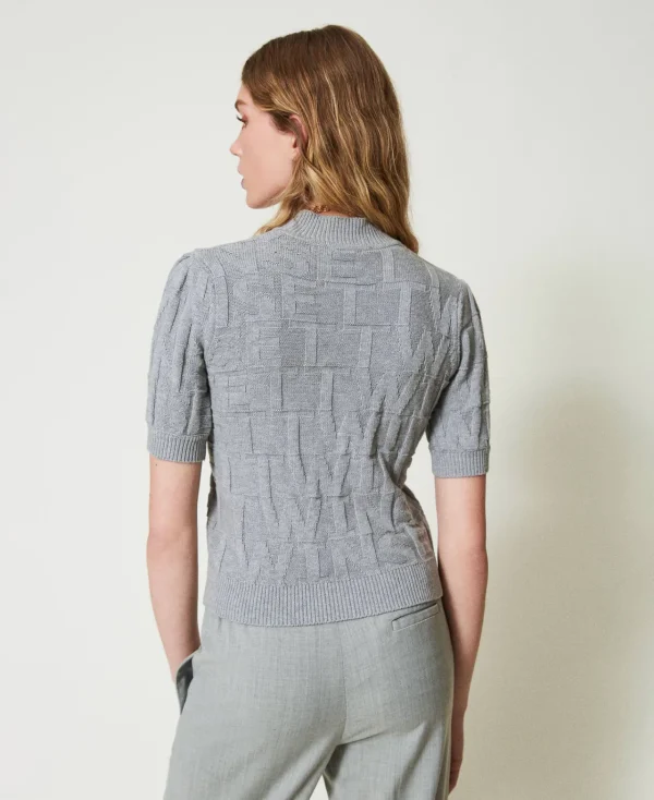 pull_en_coton_et_cachemir_4.webp Pulls Et Cardigans*TWINSET Milano Pull En Coton Et Cachemire Avec Logo Gris Chiné Foncé