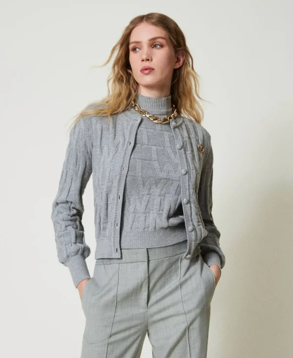pull_en_coton_et_cachemir_5.webp Pulls Et Cardigans*TWINSET Milano Pull En Coton Et Cachemire Avec Logo Gris Chiné Foncé