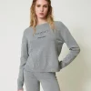 pull_en_laine_mlange_avec_0-4.webp Pulls Et Cardigans*TWINSET Milano Pull En Laine Mélangée Avec Logo Brodé Gris Chiné Foncé
