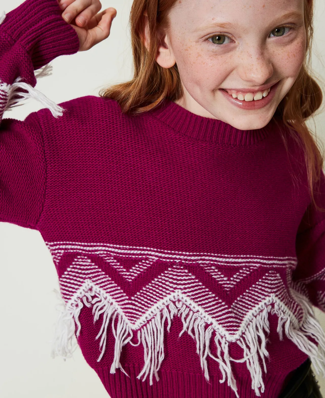 Pulls Et Cardigans*TWINSET Milano Pull En Laine Mélangée Avec Franges Bicolore Magenta Purple/Blanc Cassé