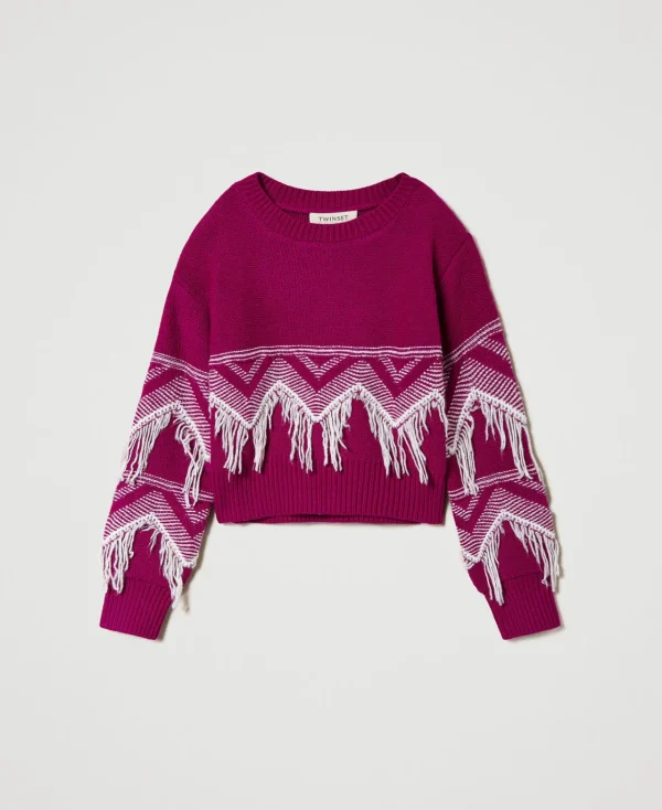Pulls Et Cardigans*TWINSET Milano Pull En Laine Mélangée Avec Franges Bicolore Magenta Purple/Blanc Cassé