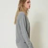 pull_en_laine_mlange_avec_2-4.webp Pulls Et Cardigans*TWINSET Milano Pull En Laine Mélangée Avec Logo Brodé Gris Chiné Foncé