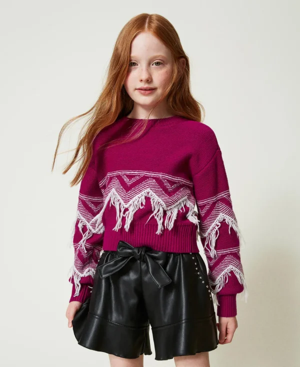 Pulls Et Cardigans*TWINSET Milano Pull En Laine Mélangée Avec Franges Bicolore Magenta Purple/Blanc Cassé