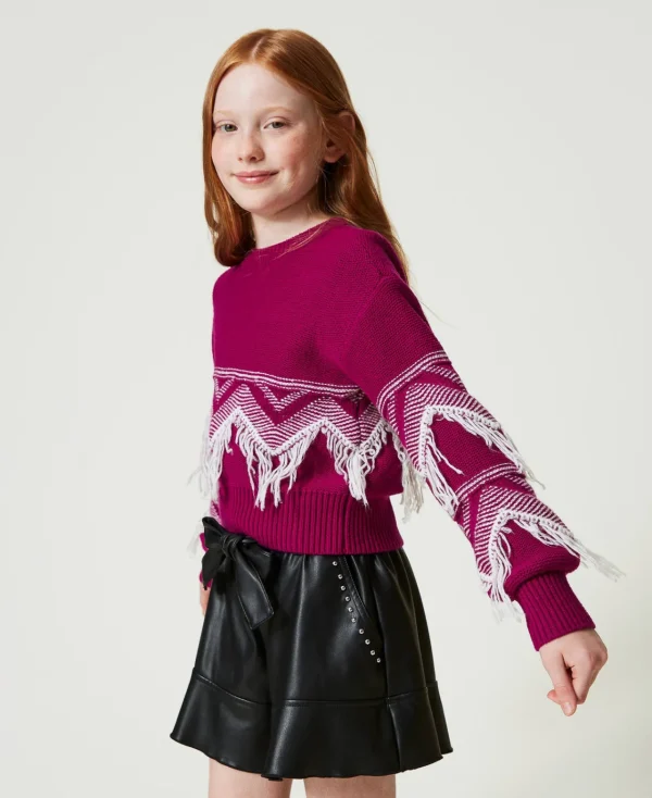 Pulls Et Cardigans*TWINSET Milano Pull En Laine Mélangée Avec Franges Bicolore Magenta Purple/Blanc Cassé